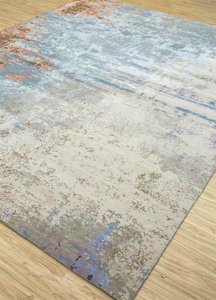 chaos theory by kavi blue wool and bamboo silk Hand Knotted Rug - FloorShot